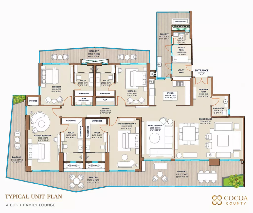 Type C - 4BHK + 4T + STUDY + UTILITY
