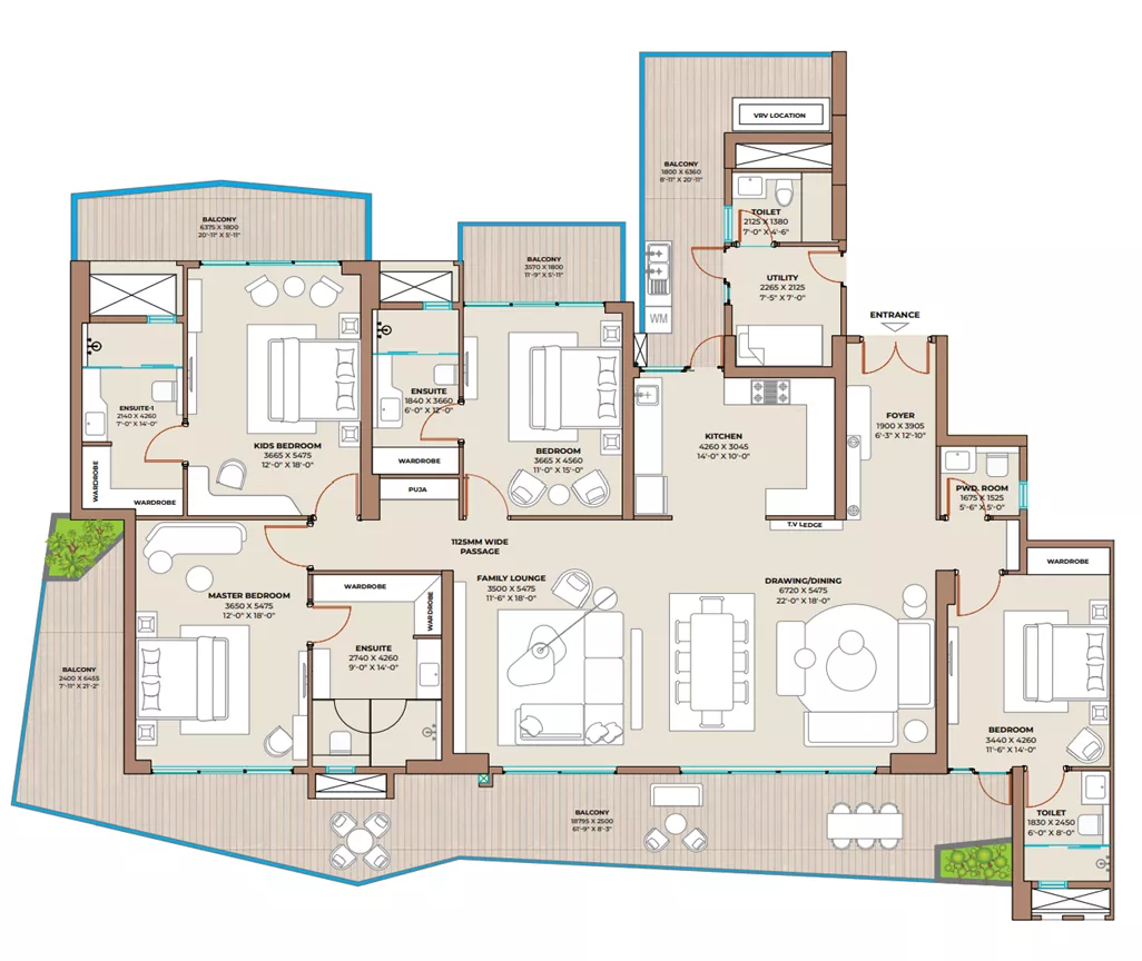 Type A - 4BHK + 4T + LOUNGE + UTILITY